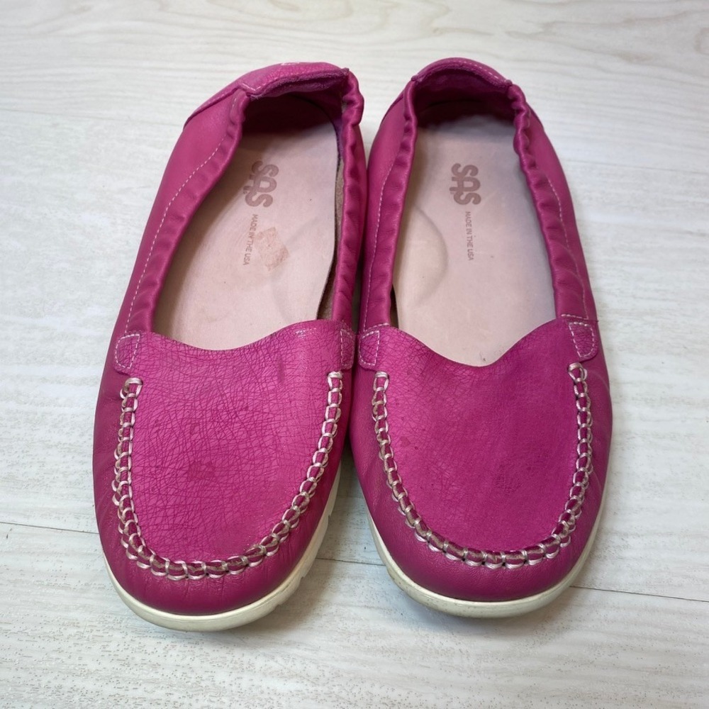 SAS Womens 8 W Loafers Hope Pink Leather Breast Cancer Awareness Slip On Flats